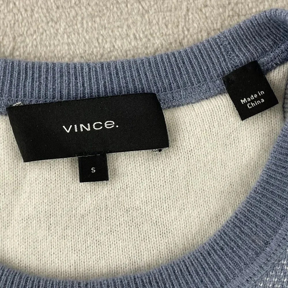 VINCE Birdseye Crewneck Sweater Men Small Blue Wool Cashmere‎ Blend Designer LS